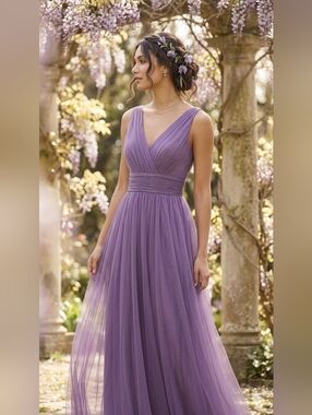 Christina Wu Celebration Tulle V-Neck Bridesmaid Dress Wisteria Purple Fairycore